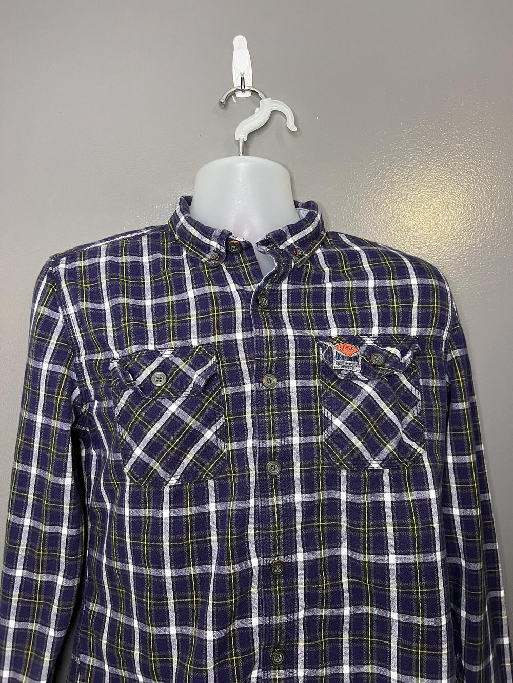 Superdry Shirt Mens Large Blue Plaid Flannel Long Sleeve Casual Button-Down